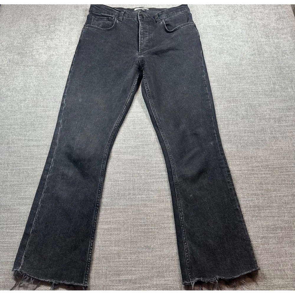 Anine Bing Jeans Women 29 Black Raw Hem Flare Faded Denim